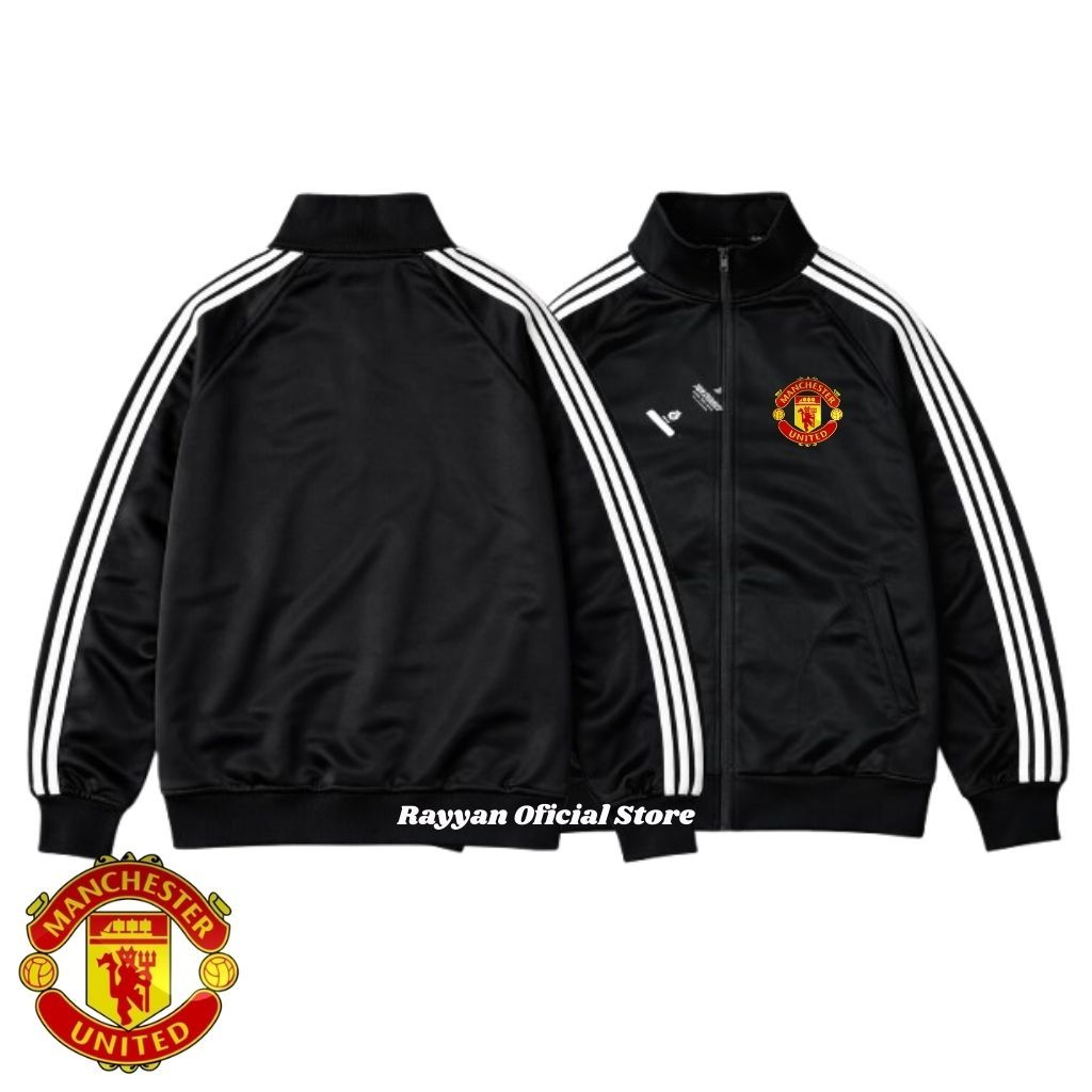Jaket Basic Pria Wanita Tracktop Black Stripe Manchester United Pria & Wanita - Jaket Couple Olahrag