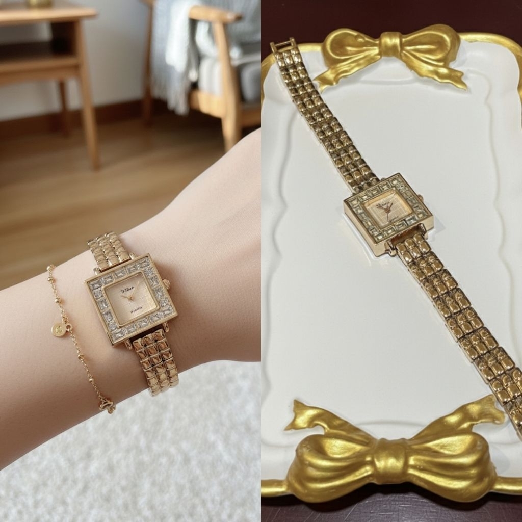 JAM TANGAN WANITA RANTAI ROSEGOLD DIAMOND STAINLESS STEEL BACK