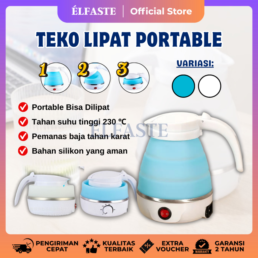 ELFASTE Teko Listrik Lipat Portable 600ml Pemanas Air Foldable Electric Kettle Camping Travel Mini