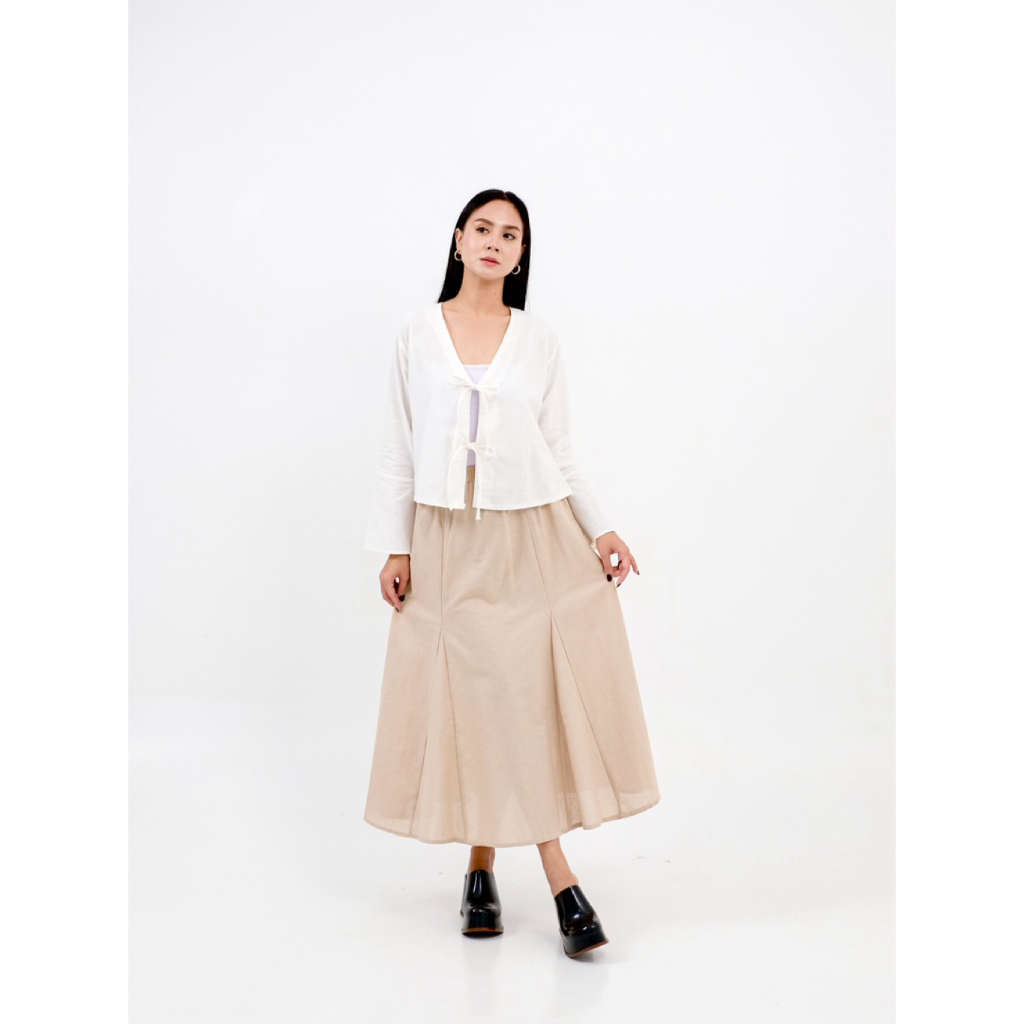 LUMI - rok basic linen wanita, blouse tali pita, atasan wanita coquette, one set, blouse ribbon, rok
