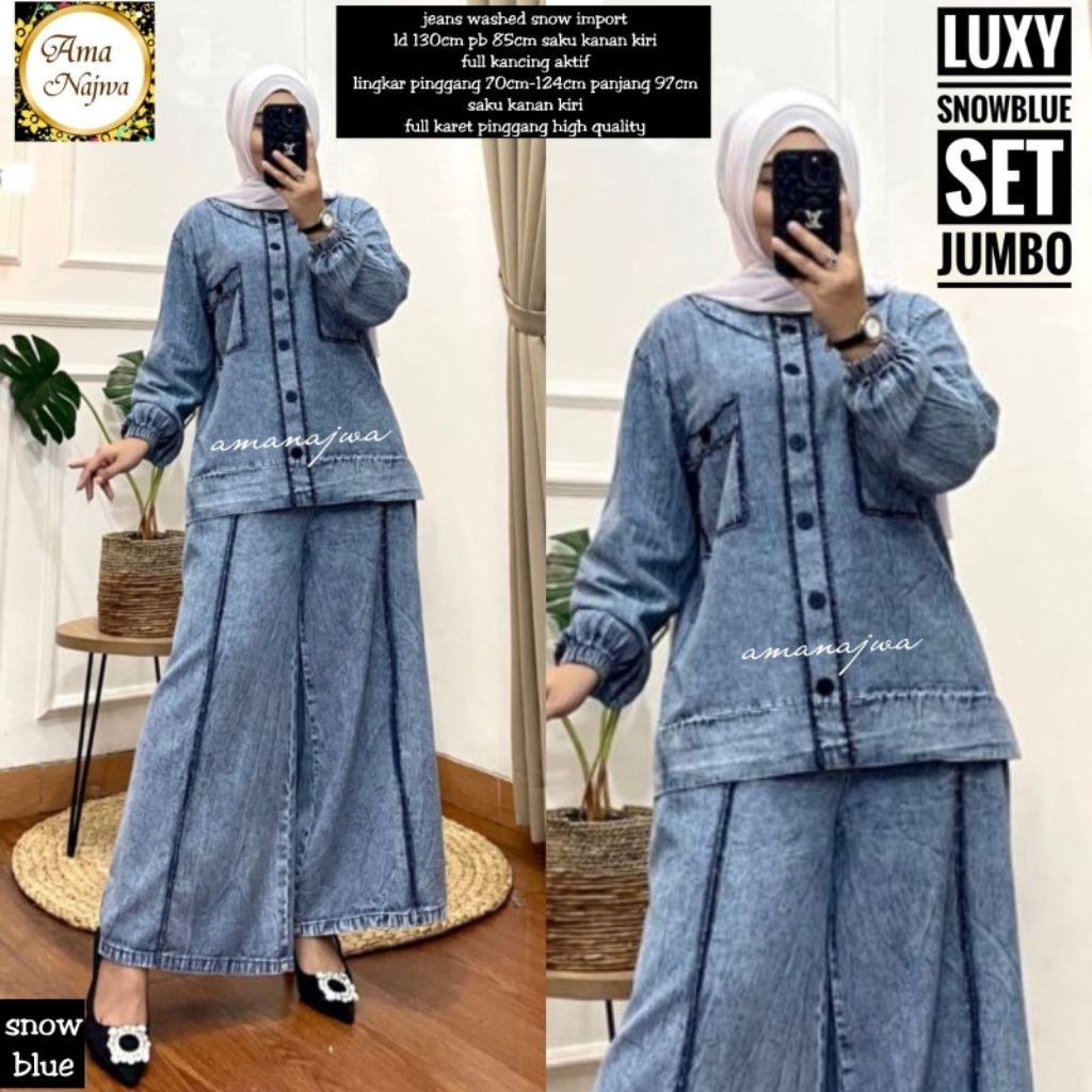 Yesia One Set Jeans Baju Setelan Wanita Ld 110 Oneset Kulot Kekinian Terbaru