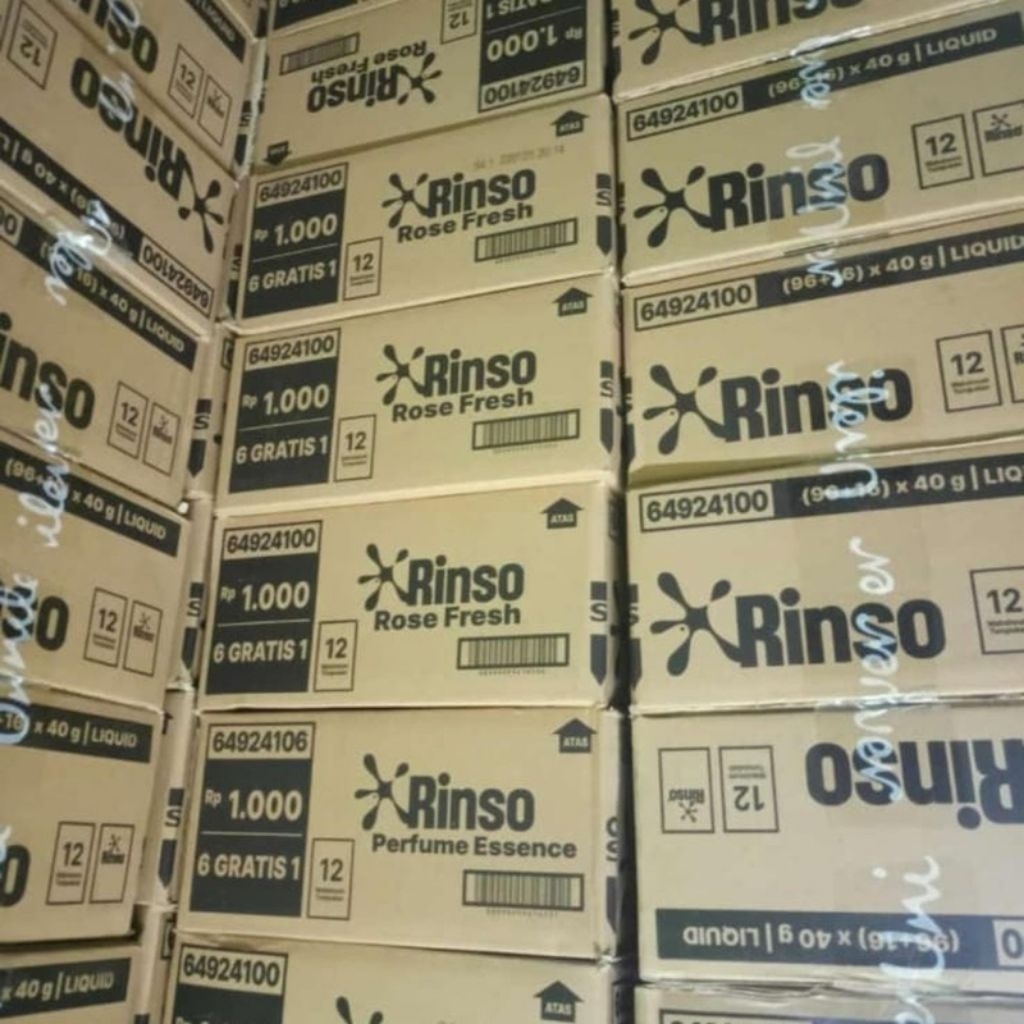 1 DUS karton RINSO CAIR 1000an (112 SACHET 40ml )KEMASAN BARU/Rinso cair dus karton sabun cuci baju