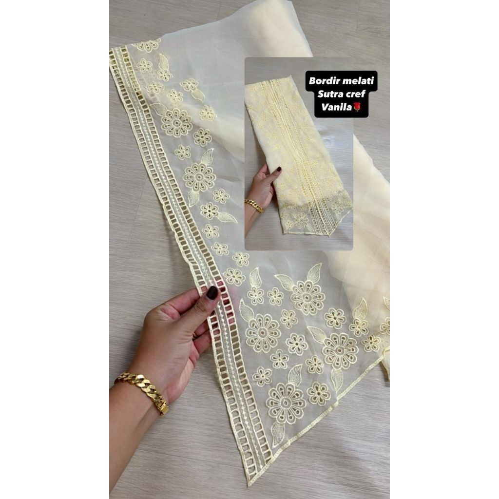 KAIN KEBAYA SUTRA CREPE BORDIR MOTIF KERAWANG