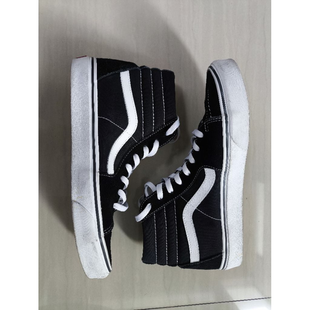 PRELOVED VANS SK8 HIGH BLACK WHITE ORIGINAL RESMI PT NAVYA SIZE US10/43/28cm