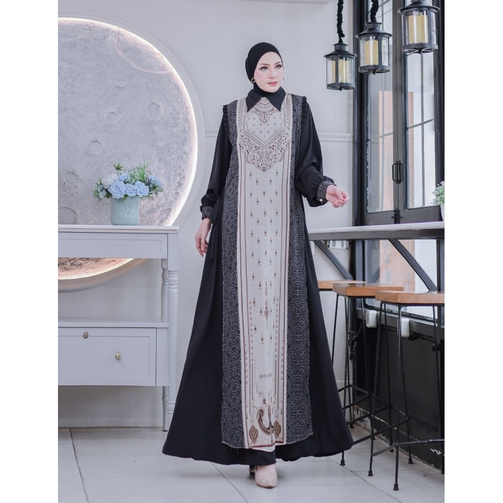 (TRISHA DRESS) - DRESS ROMPI WANITA Gamis Inner Outer Terpisah Muslim Dewasa Remaja Lebaran Syari