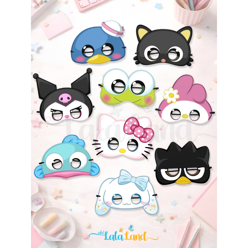 Hello Kitty Topeng Karakter Anak / Sanrio Party Mask Hellokitty | My Melody | Cinnamon Roll Cinnamor
