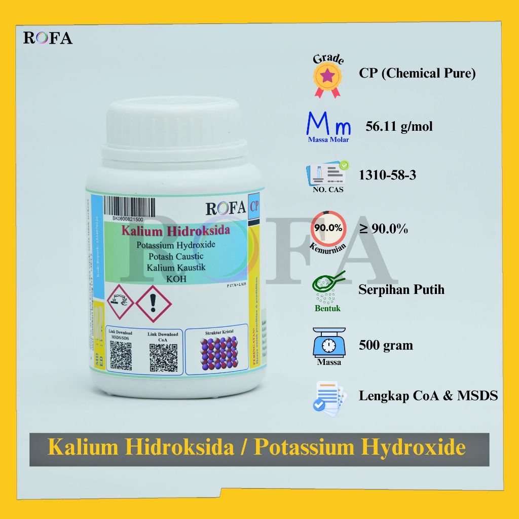 ROFA Kalium Hidroksida / Potassium Hydroxide / Potasium Hidroksida / KOH CP 500 Gram