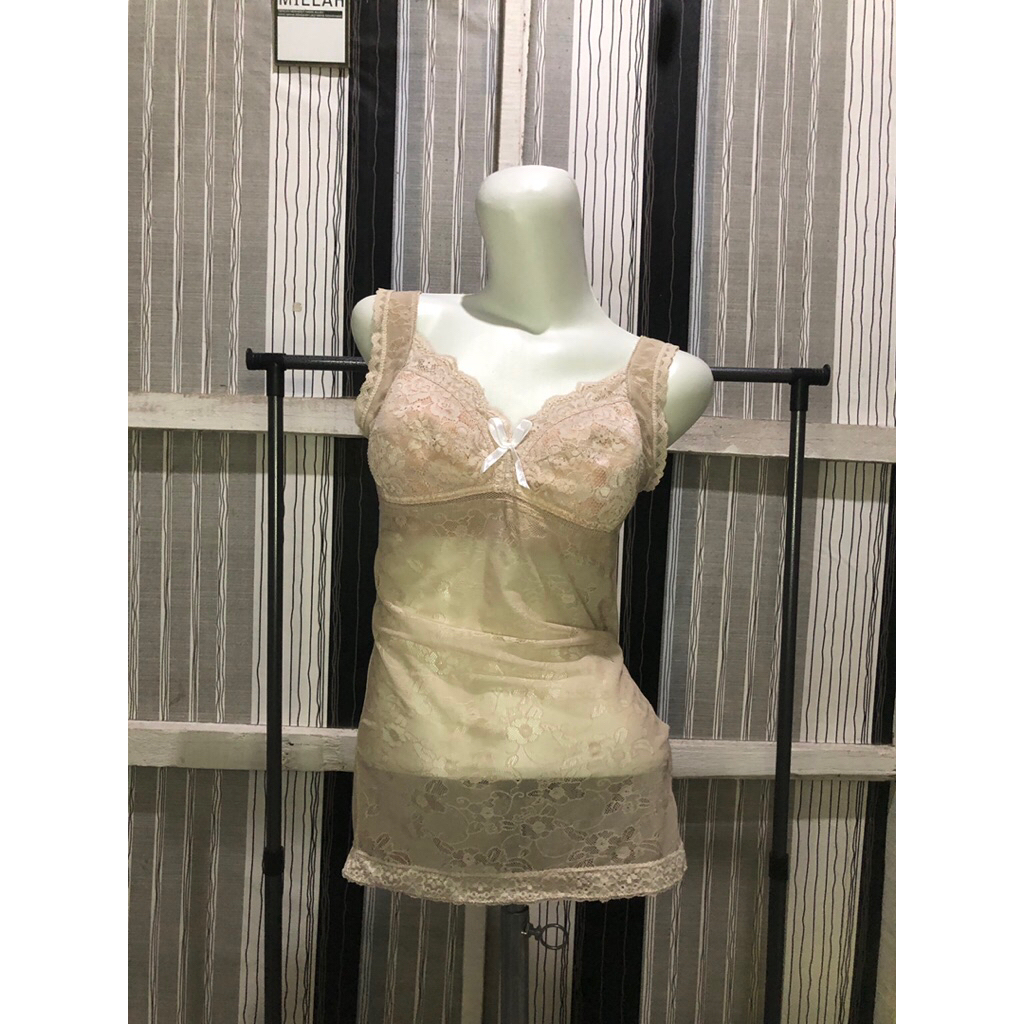 CECILENE Lingerie lace top transparant brukat pita preloved baju haram pink ribbon pl brand