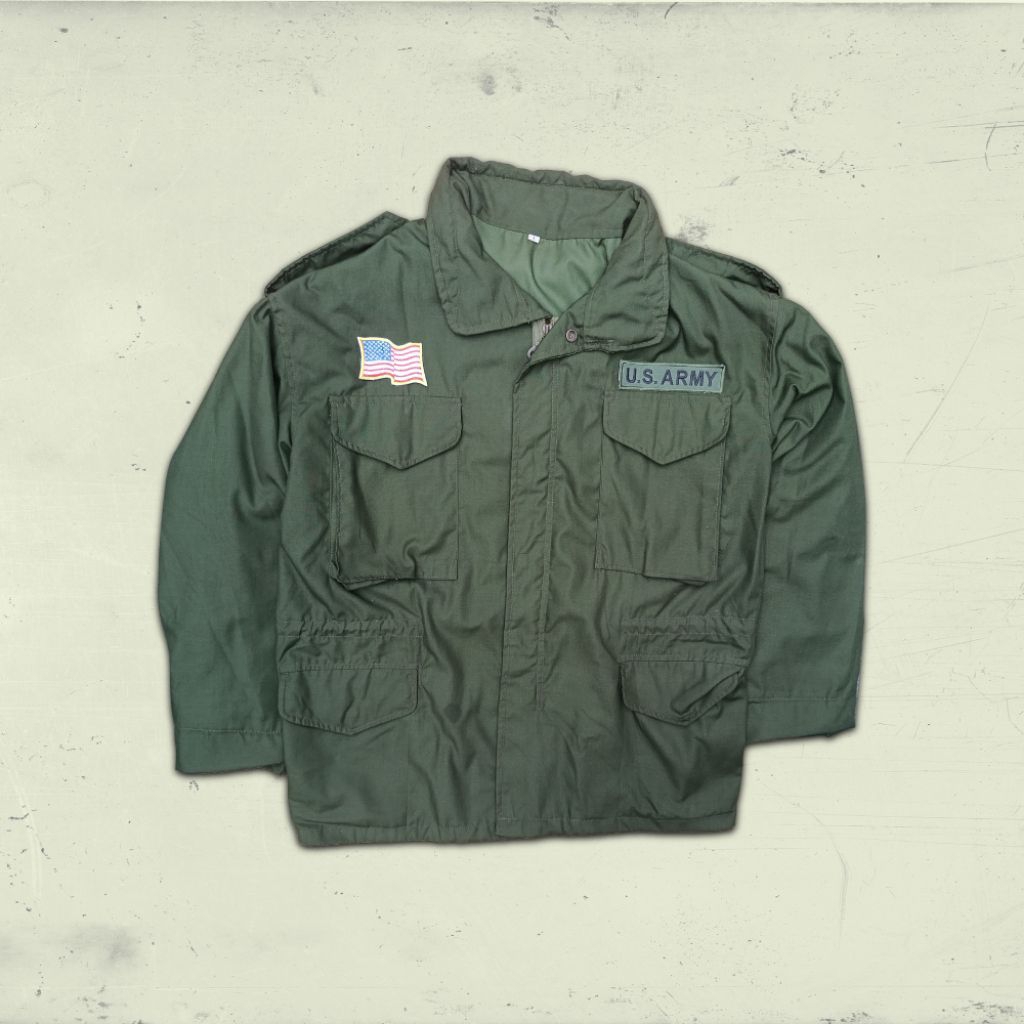 Vtg M65 Field Jacket Unbrand Olive Green Full zipper Original XL Size OG 107 Lonely Jacket Military 