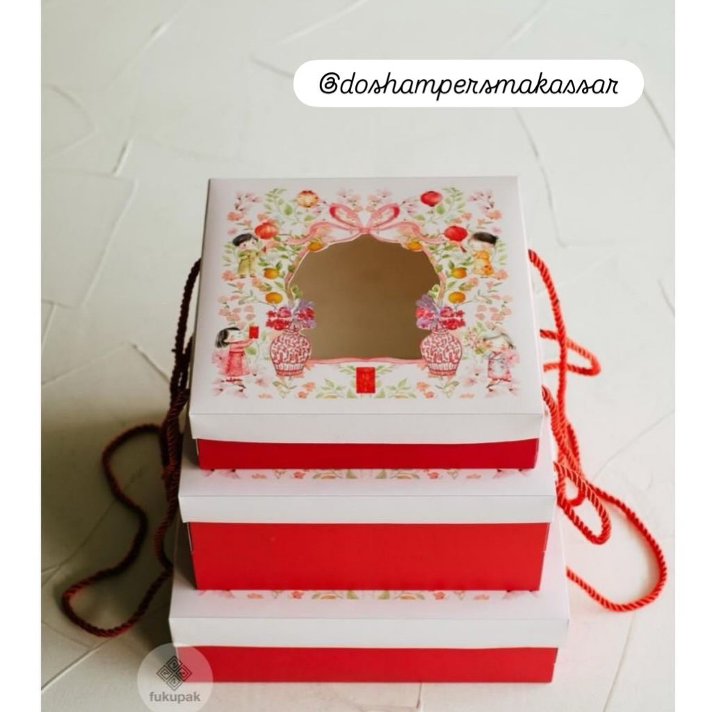 Box CNY 22x22x7cm dus imlek kotak sincia spiku lapis roti cake nasi