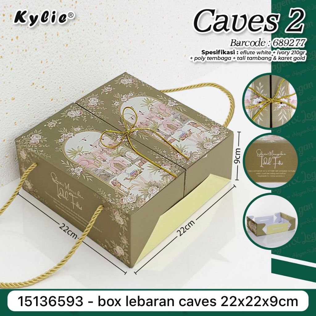 Box Lebaran Caves Green 22x22x9cm Kotak Cake Idul Fitri Lebaran Box Hampers Kotak Cup Cake / Lebaran