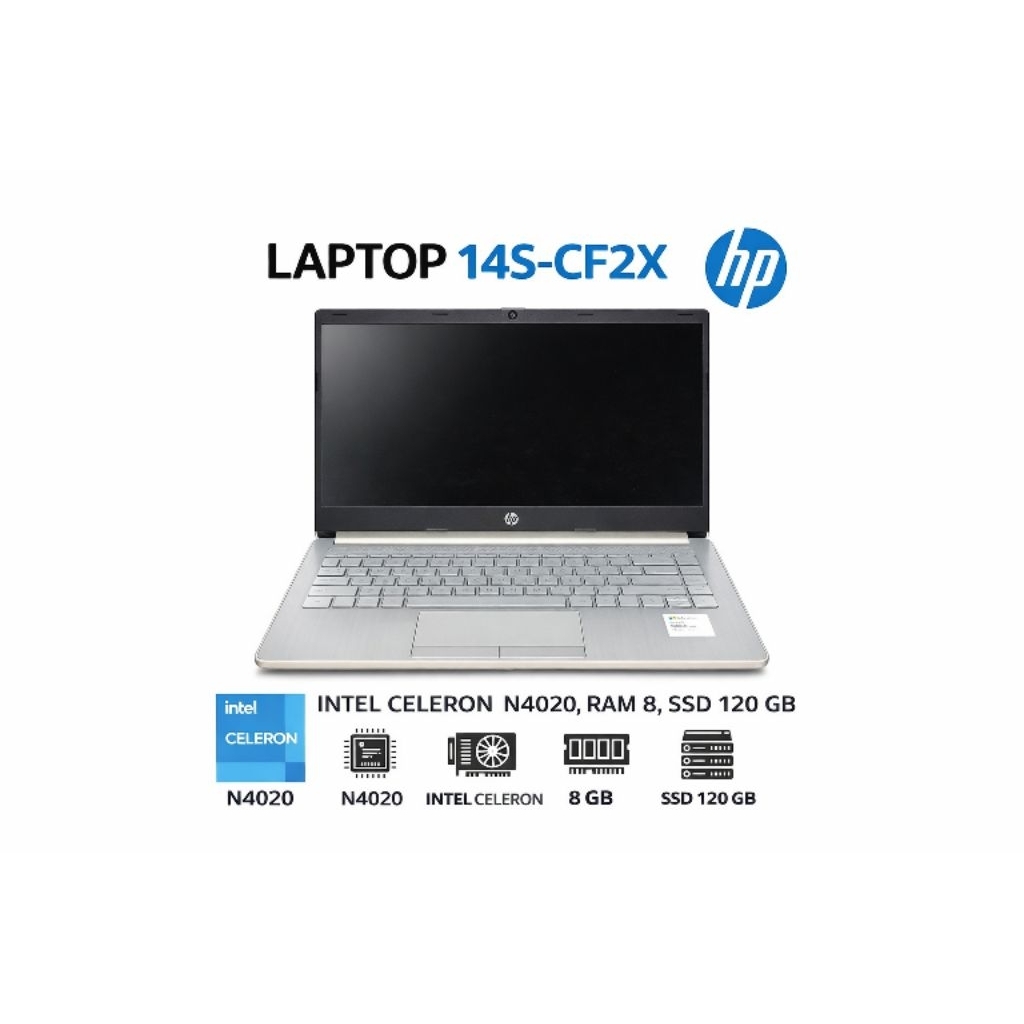 HP Laptop 14S-CF2X Intel Celeron N4020 RAM 8GB SSD 120GB Layar 14 Inci (Second/Bekas)