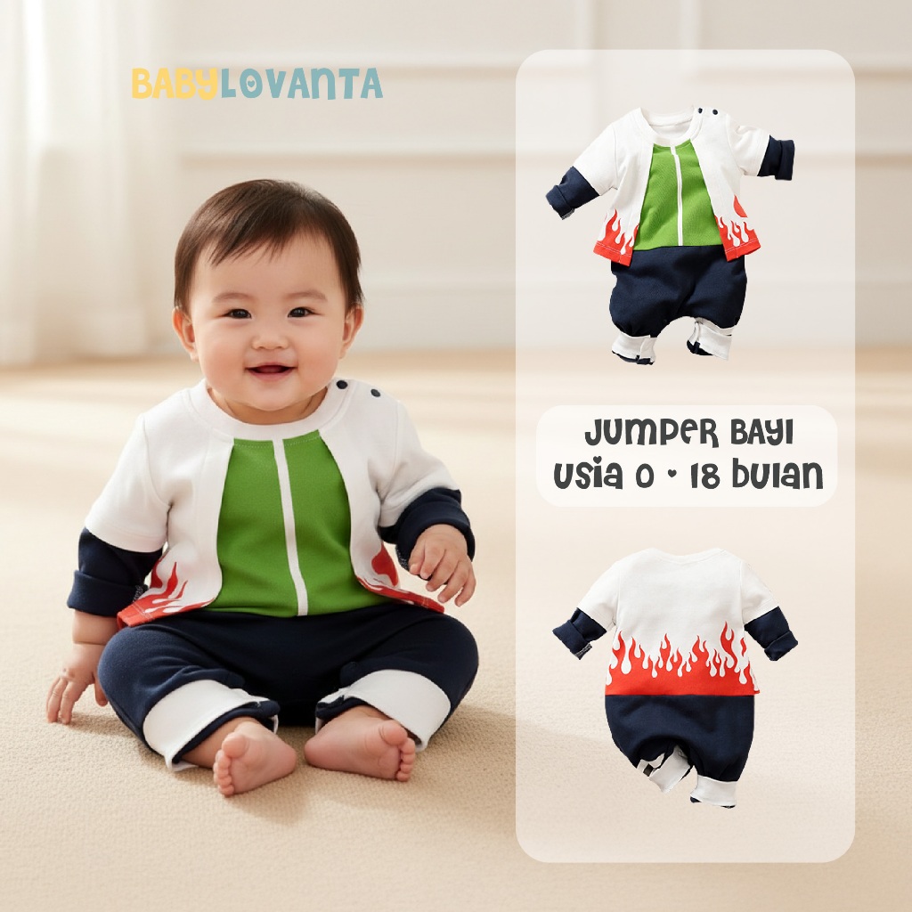 Babylovanta Jumper Bayi Laki-Laki Motif Anime Naruto Hokage 100% Cotton Lembut & Nyaman
