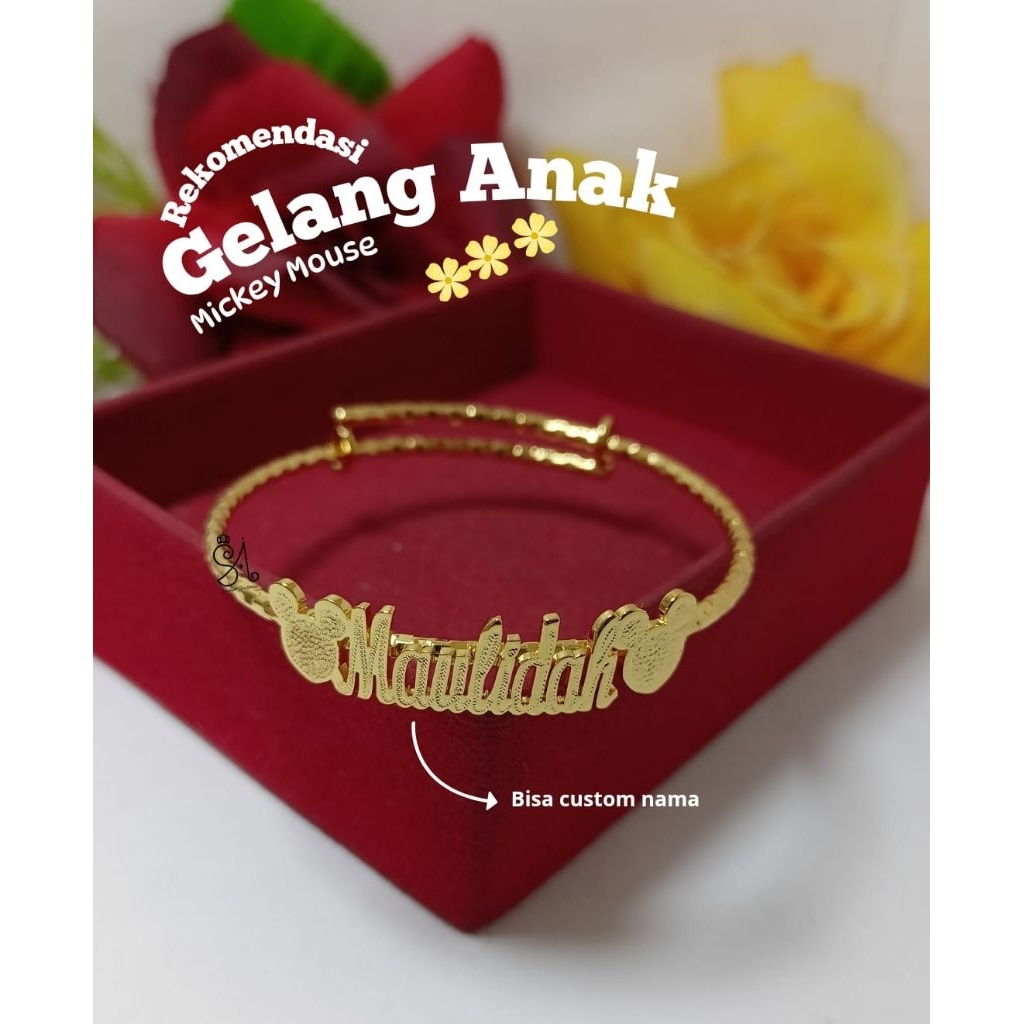 Gelang Bangle Anak Mickey Mouse Custom Nama Gelang Stel Anak Perempuan