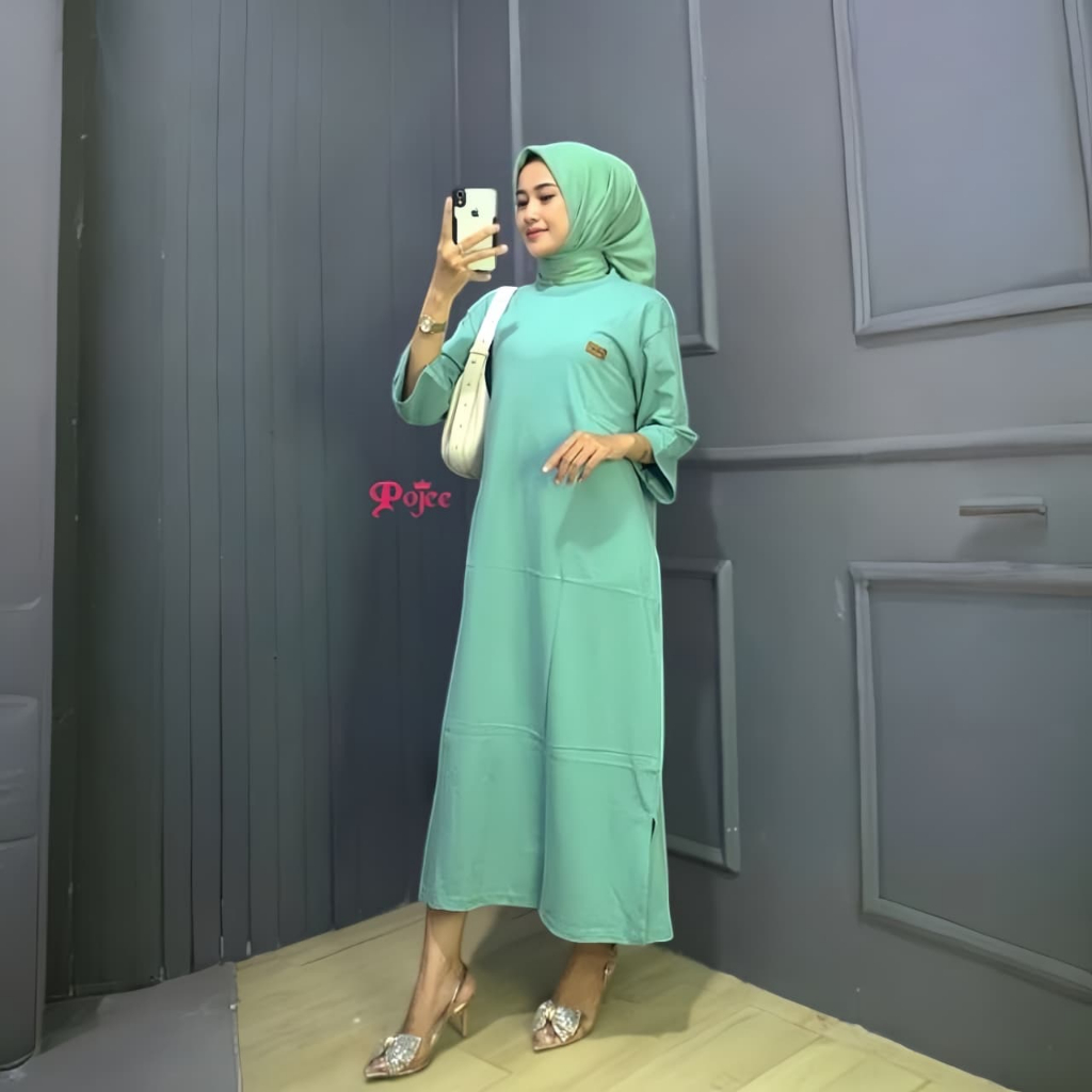 POJEE MIDI DRESS POLOS BAHAN COMBED 20'S PREMIUM PEMAKAIAN WANITA DEWASA UNTUK SANTAI ATAU HEALING