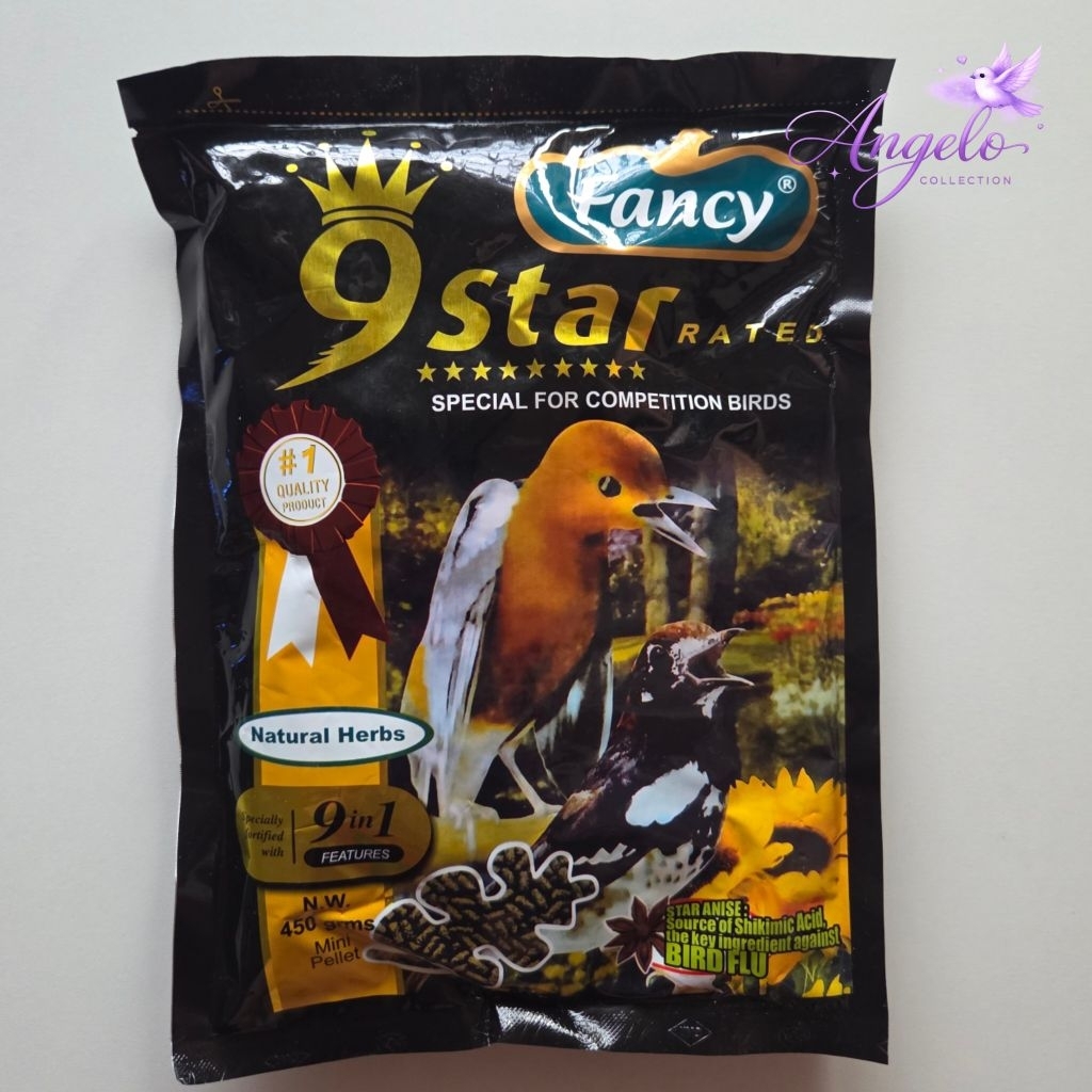Pakan Burung Fancy 9 Star Natural Herbs Fancy 9 Star Coklat Kuning 450 gr