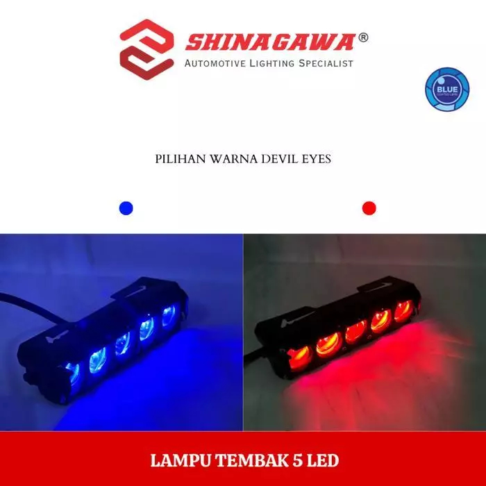 Lampu Sorot Tembak LED SQL 5 Mata Putih/Kuning + Devil Merah 50 Watt