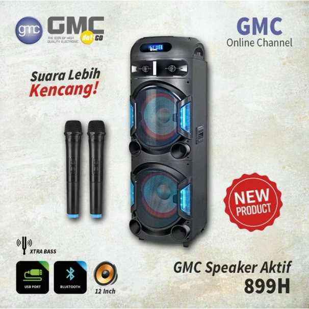 SPEAKER PORTABLE BLUETOOTH AMPLIMEETING GMC 899H 2x 12in Bonus 2 Mic Wireless