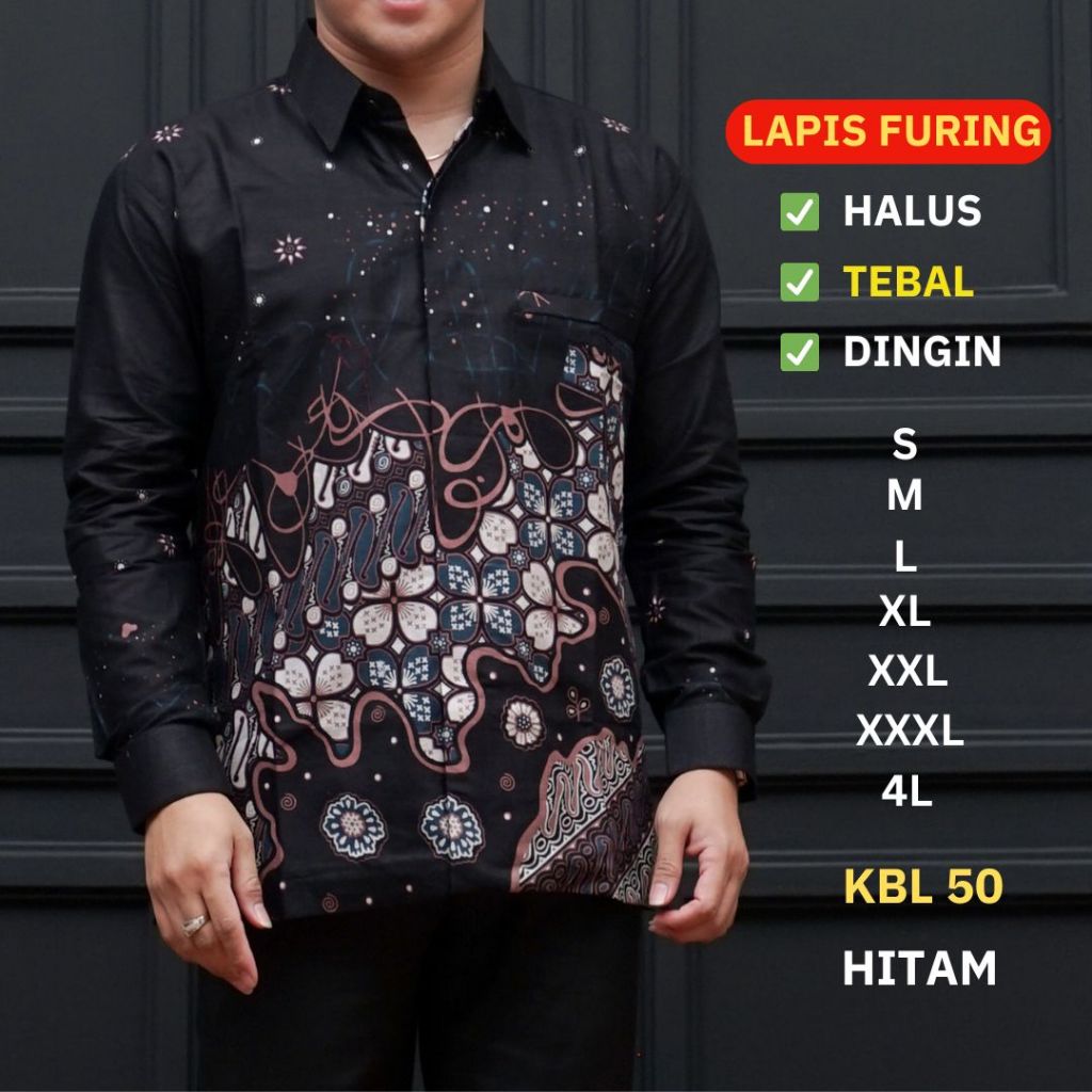 Batik Pria Lapis Furing Kemeja Lengan Panjang Standar & Jumbo Warna Mahogany Batik Ambari KBL 50