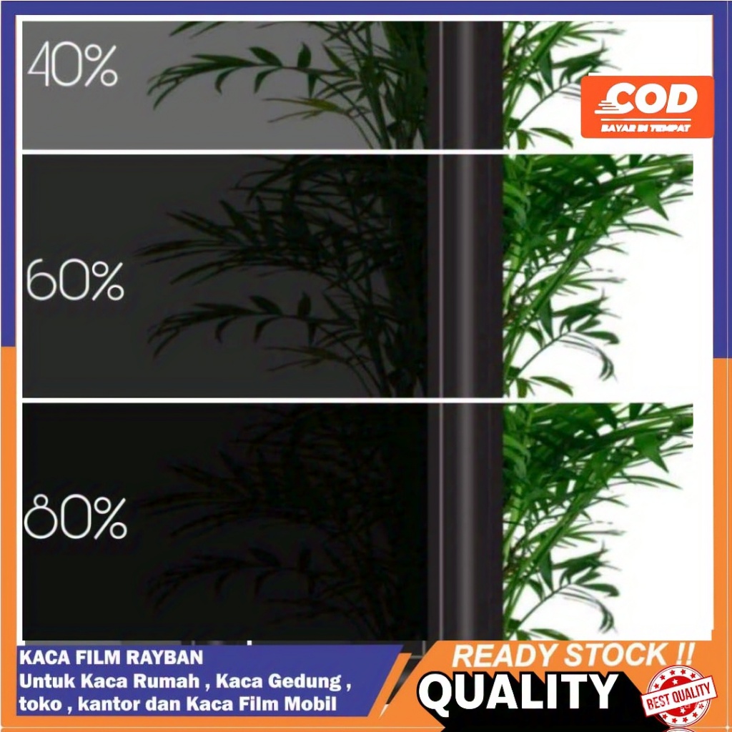 Stiker Kaca Film Jendela Rumah Mobil / Sticker Kaca Jendela Riben Hitam 40% 60% 80%