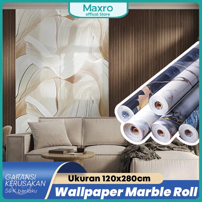 Maxro - Wallpaper Dinding Motif Vinyl Marble Foam Roll Sticker Kamar Dekorasi PET 120 x 244cm/120 x 