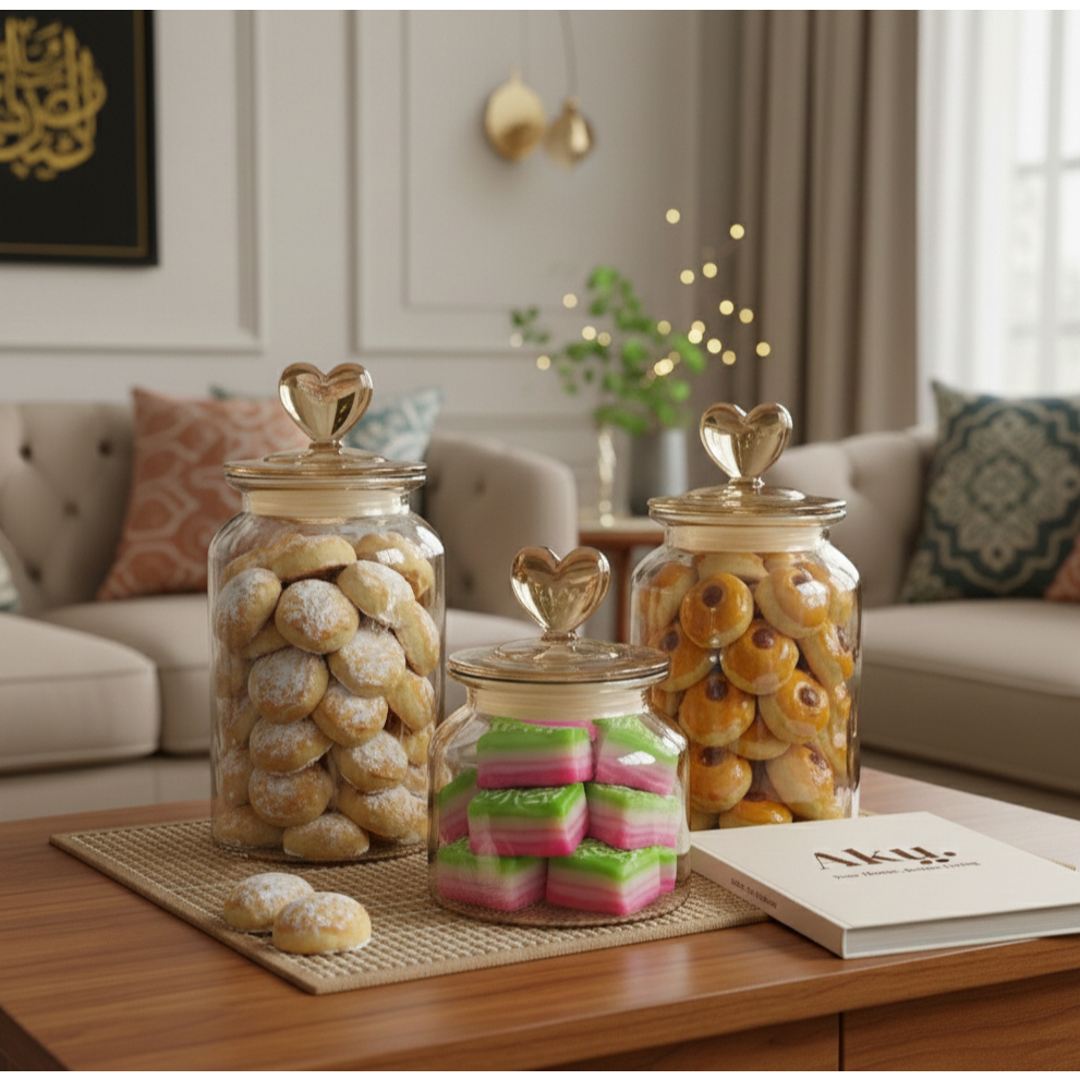 Toples Kue Lebaran Full Kaca Model Love Polos