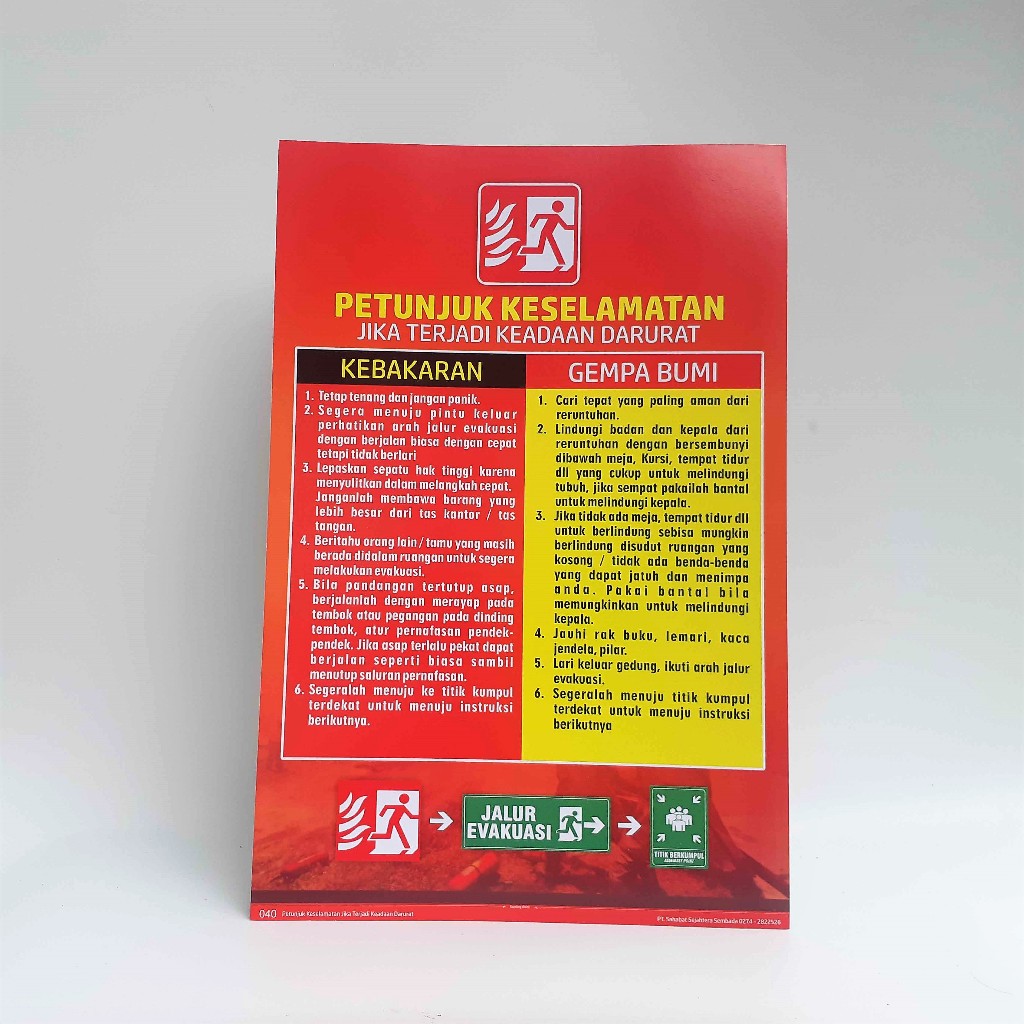 Poster K3, Jika terjadi Keadaan Darurat Kebakaran dan Gempa Bumi, untuk Instansi, Puskesmas, Klinik,