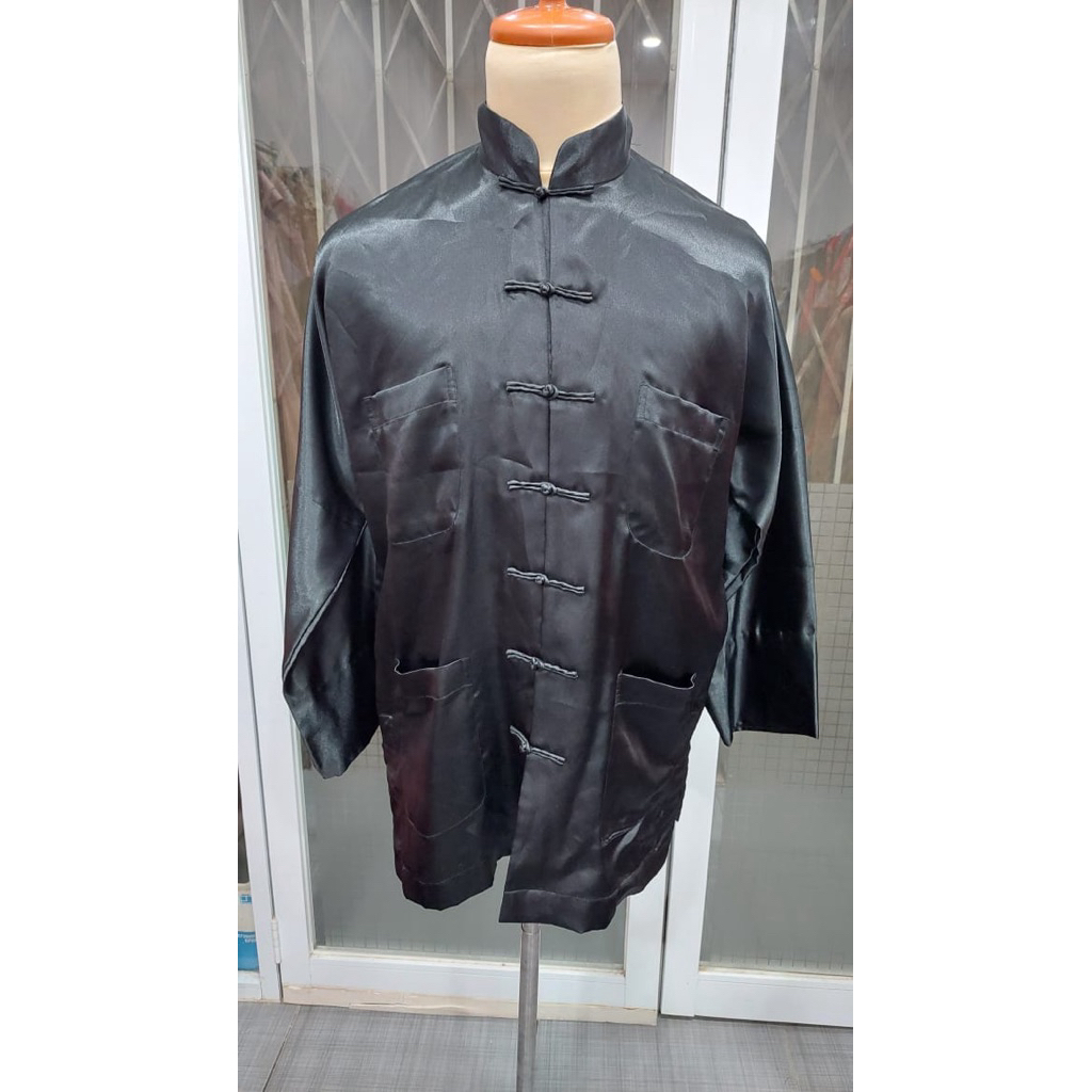 Atasan cheongsam pria hitam lengan panjang keren