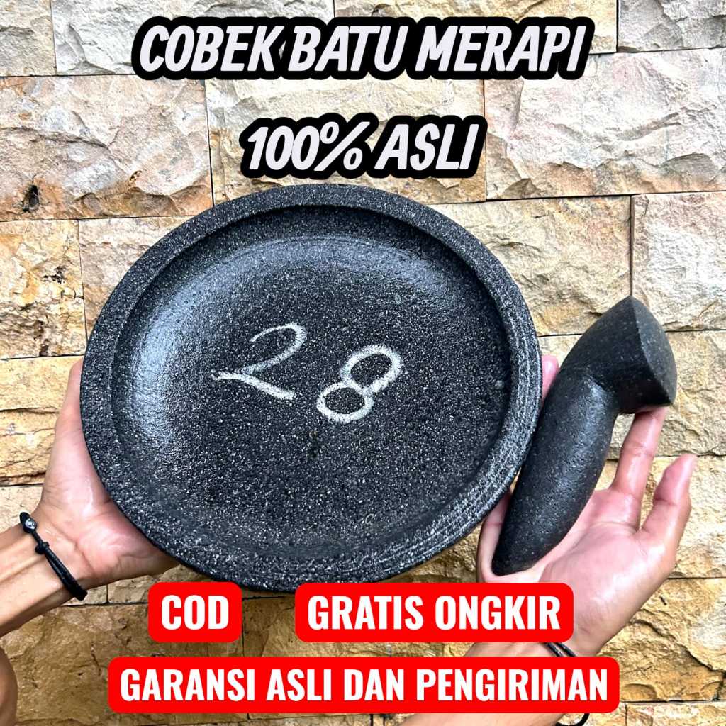 Cobek Batu Asli Besar Jumbo 28 cm