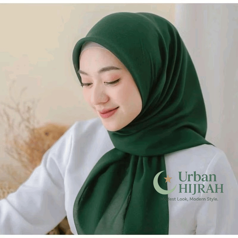 Urban HIJRAH | Hijab Bella Square Segi Empat Warna Hijau Botol Kerudung Muslim