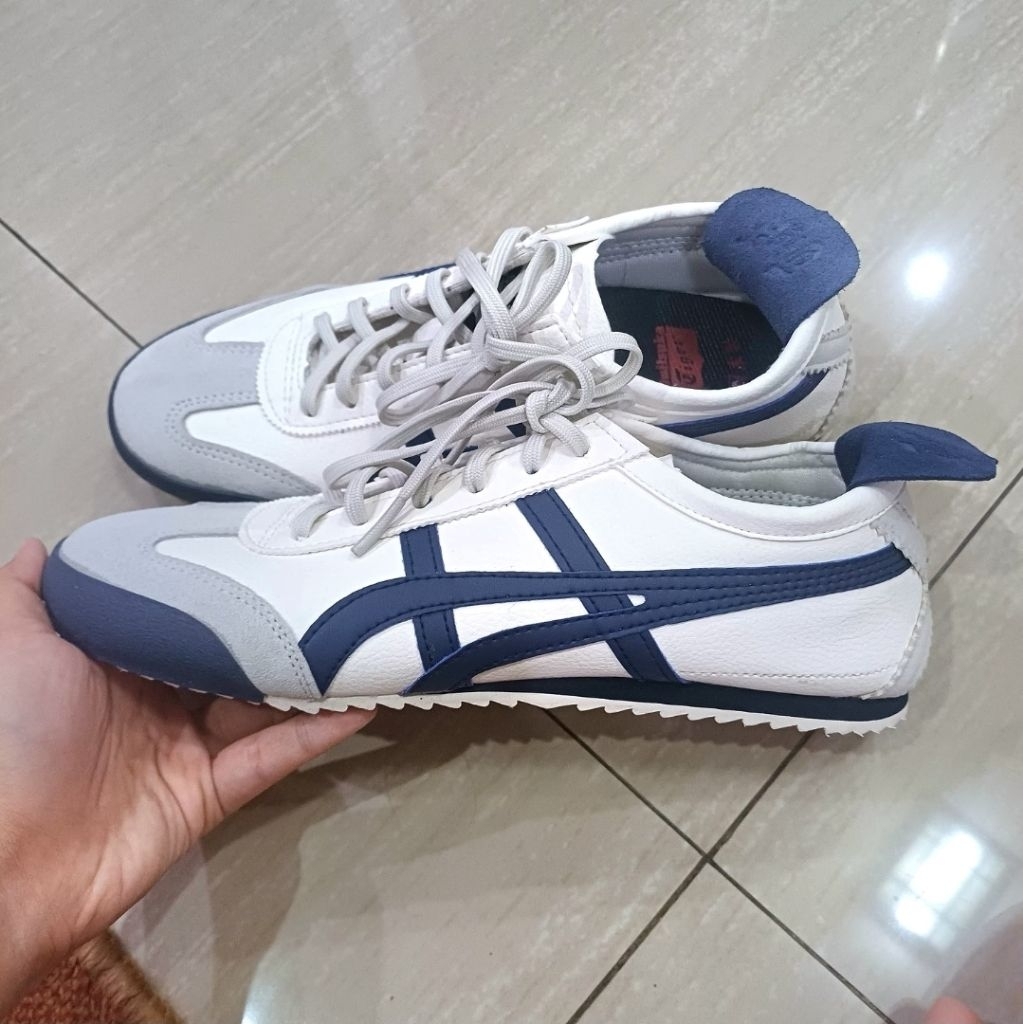 Onitsuka Tiger Mexico 66 SD White Blue Navy | Sepatu Basket Lari Running Gym Kulit Casual Biru Putih