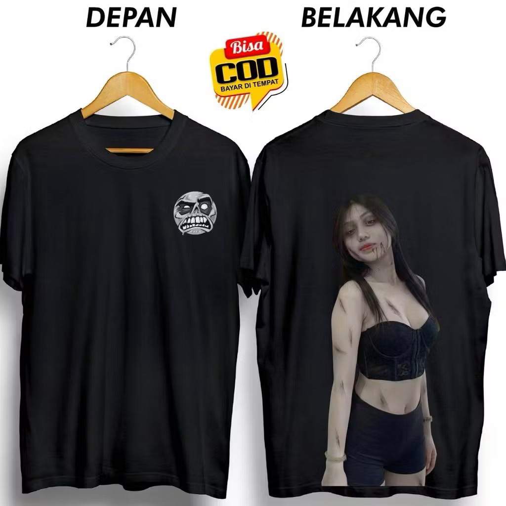 KAOS DISTRO PRIA HANTU CEWEK SEKSI TENGTOP HITAM