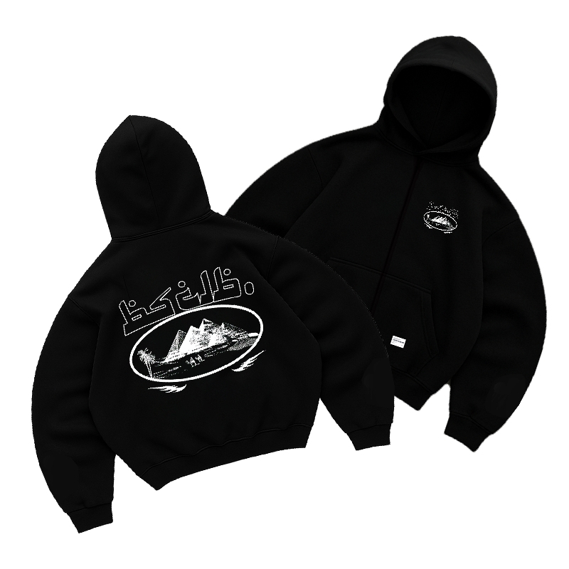 Hoodie Zipper Boxy Cotton Fleece 280gsm Hitam