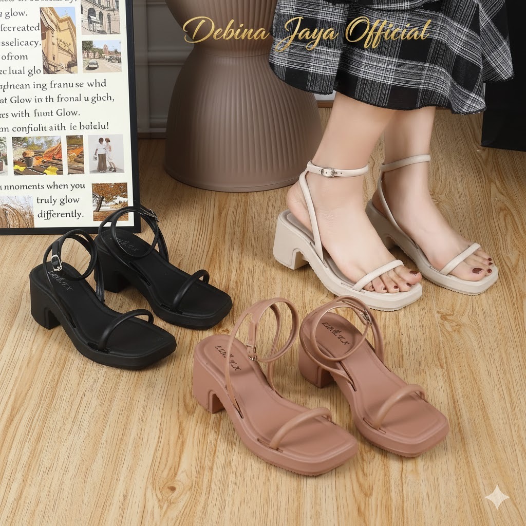 Debina Jaya Official  –  LineTX 1261-1 -  Size  No. 37-41 -  Sandal Slop Tali HighHeel Wanita Sandal