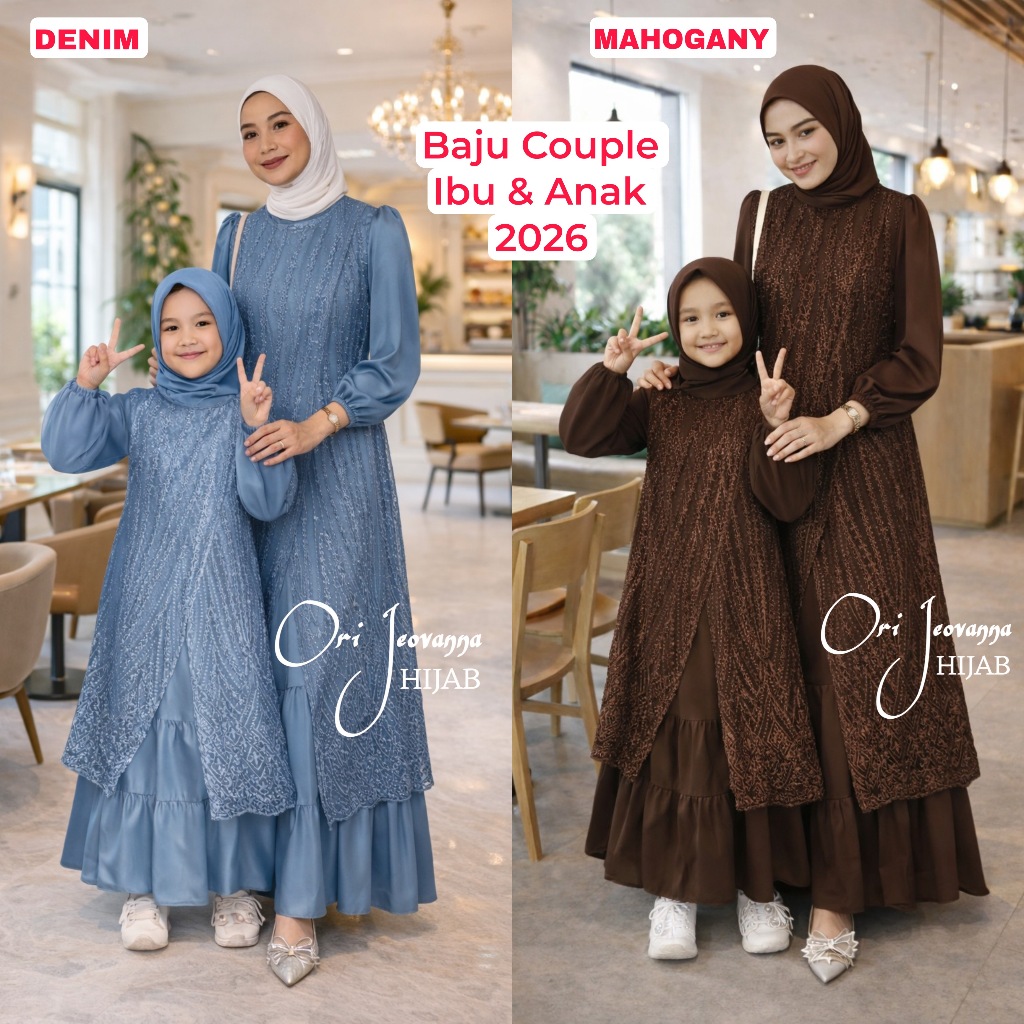 FUJI GAMIS COUPLE IBU ANAK / DRESS COUPEL IBU ANAK / GAUN ANAK BROKAT / GAMIS COUPEL TERACOTA BURGUN