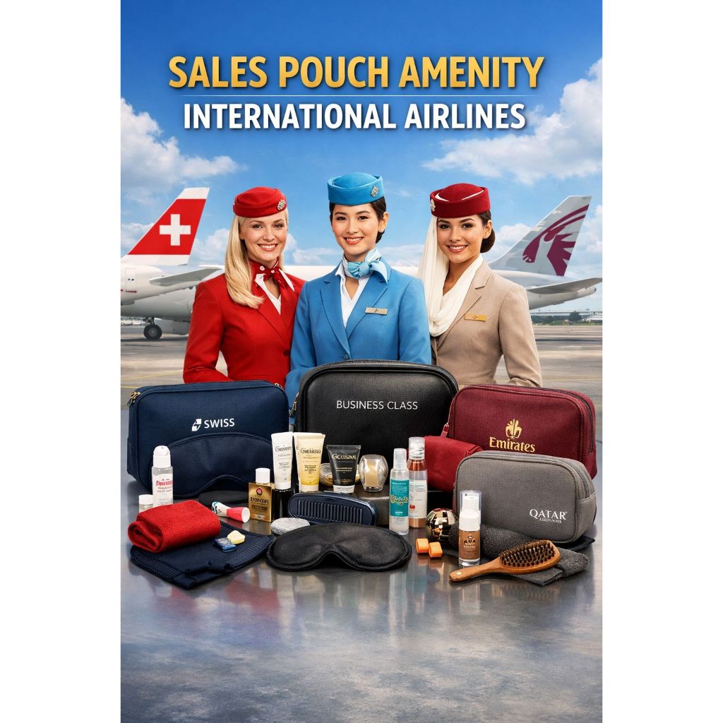 DOMPET WANITA SERBAGUNA DAN POUCH PRIA POUCH AMENITY KIT ORIGINAL PESAWAT INTERNASIONAL NEW