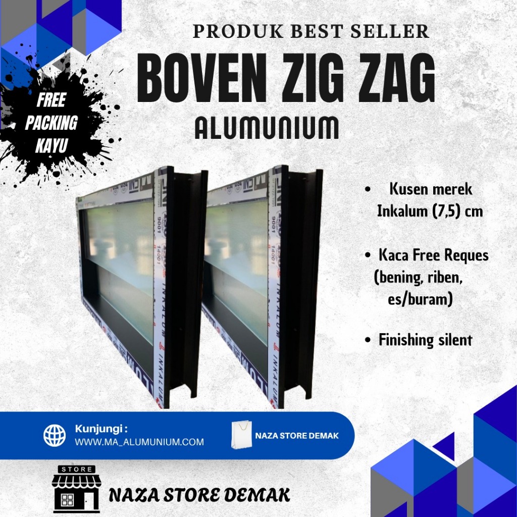 Boven Aluminium minimalis T20xP40cm boven kaca zig-zag kaca full