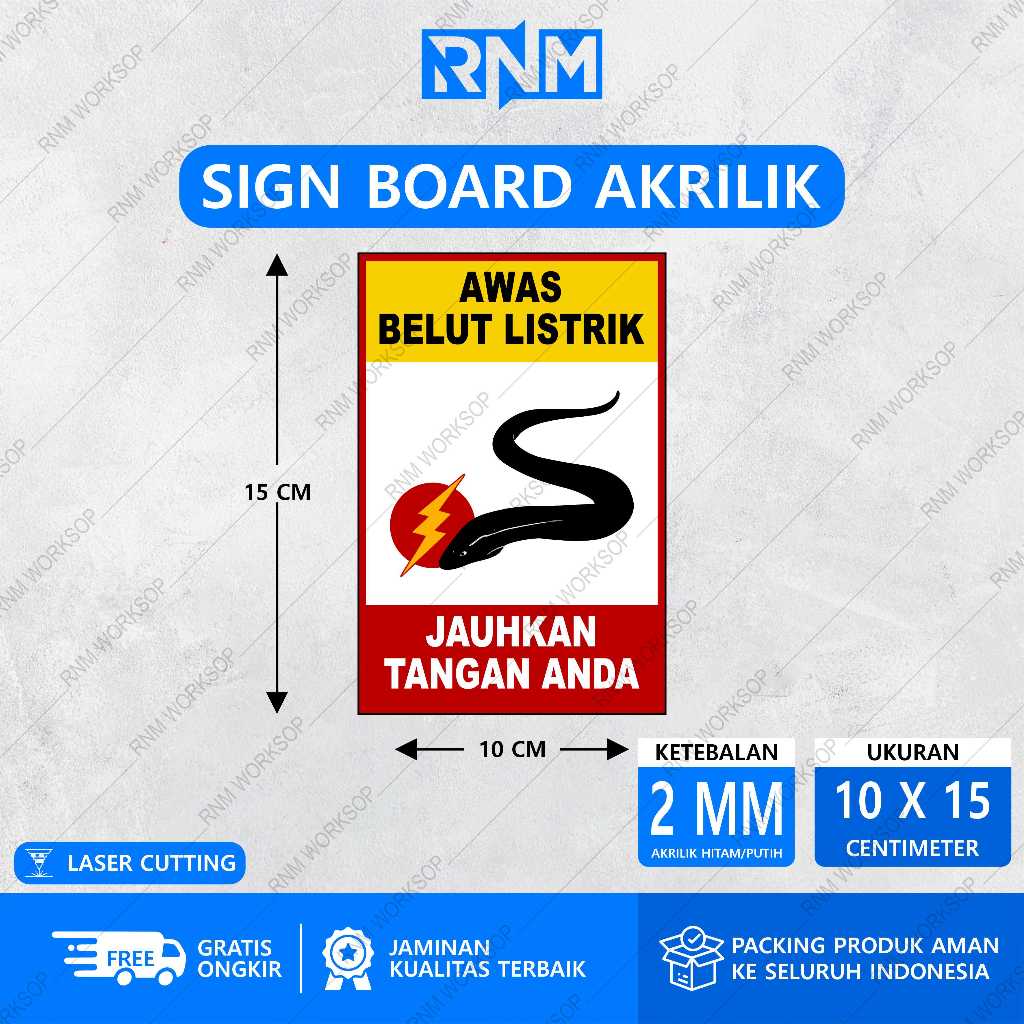 SIGN BOARD AKRILIK TATA GRAHA & K3 -  UNTUK AQUARIUM AWAS BELUT LISTRIK 10 X 15
