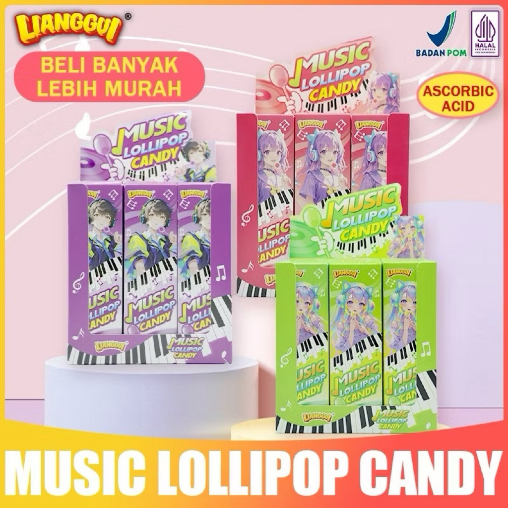 Permen Musik Viral Lianggui Music lollipop Candy Halal Bpom Cemilan Stok ready banyak, Langsung Kiri