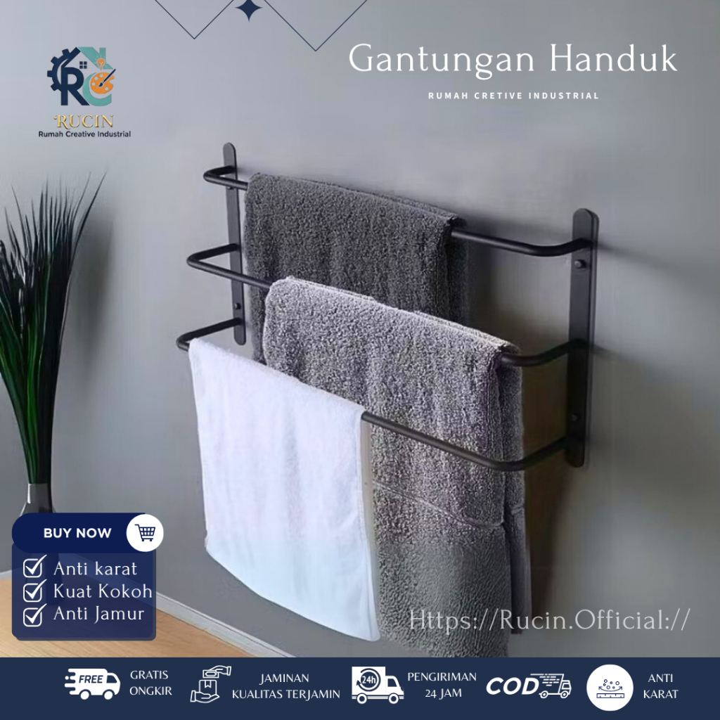 Gantungan Handuk susun 3 / Rak Sajadah sarung mukena Tempat bumbu sachet Tempel dinding besi anti ka