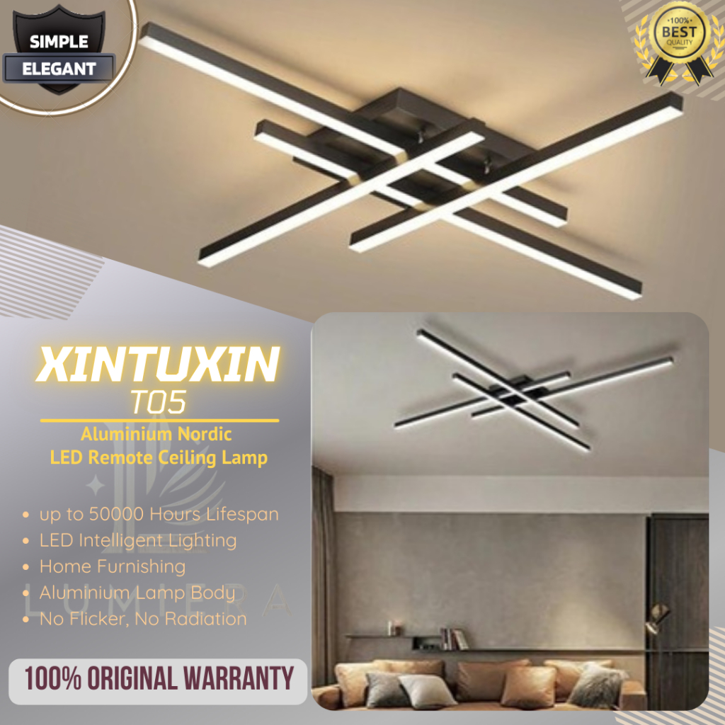 Lampu Plafon Minimalis LED Chandelier 4 Strip 3 Color Remote - T05
