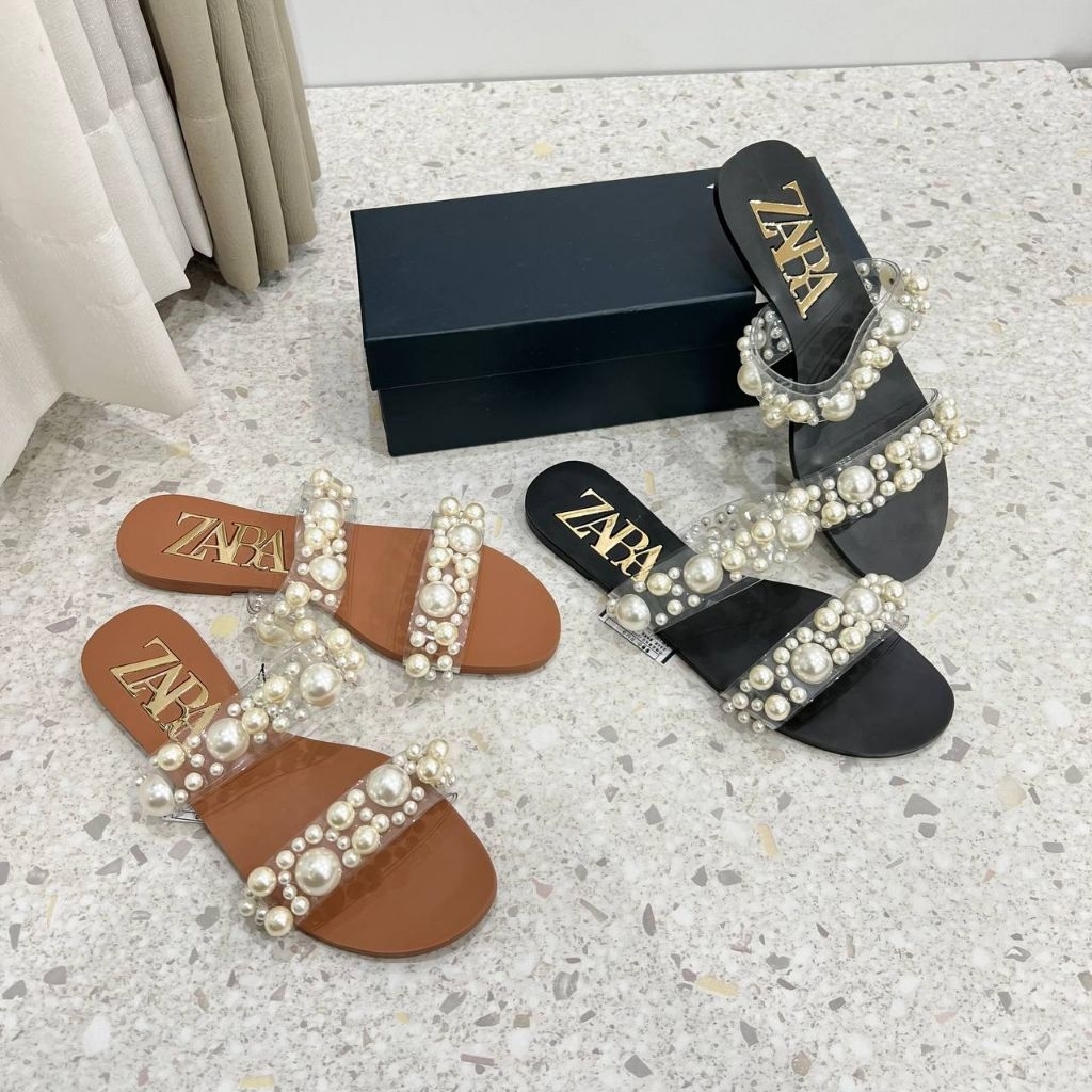 SANDAL FLAT MUTIARA WANITA SANDAL ZR PEARL FLAT DOUBLE STRAP