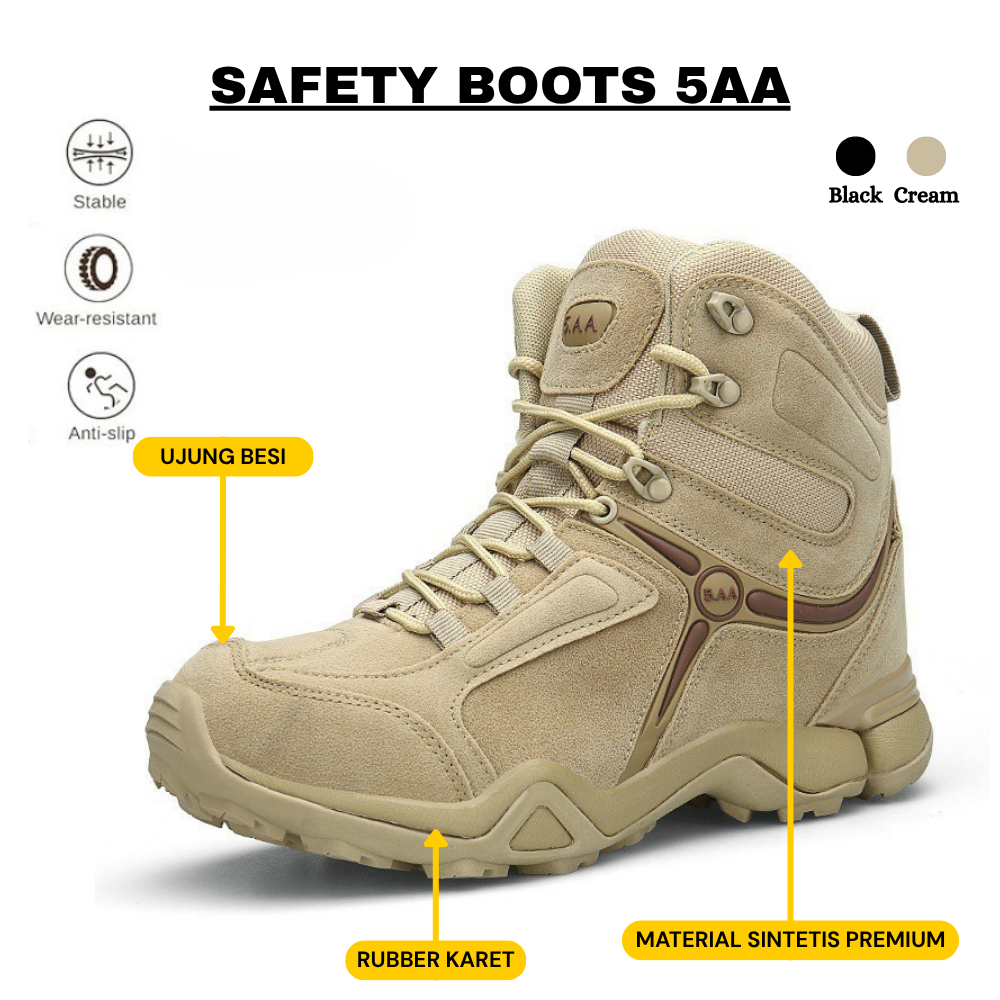 Sepatu Safety Pria Tactical 5AA / Sepatu Satpol PP PDL Murah / Sepatu Safety Boots Ujung Besi Sepatu
