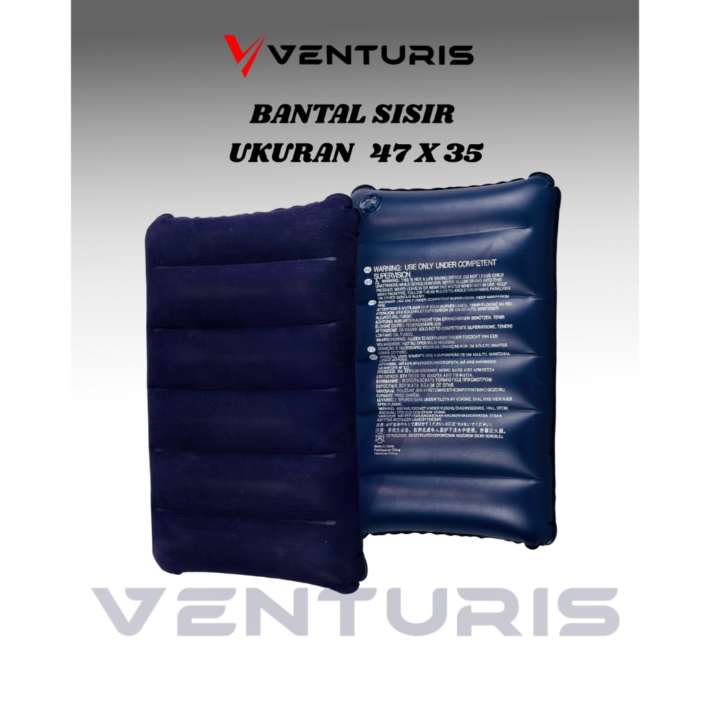 Venturis Bantal Angin Travel/Bantal Tiup PVC Bludru Besar Warna Biru