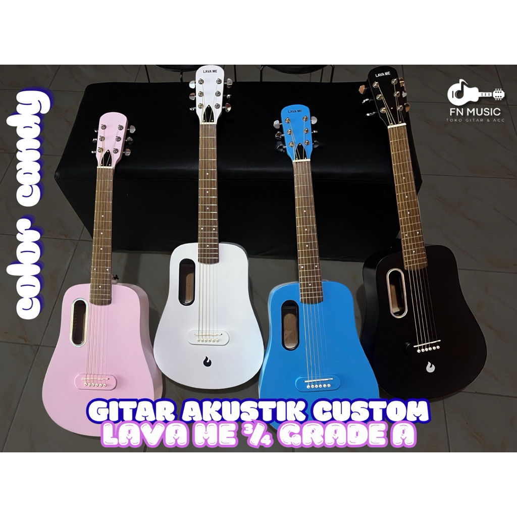 GITAR LAVA ME CUSTOM 3/4, GITAR LAVA ME GRADE A, GITAR AKUSTIK, GITAR CUSTOM GRADE A, WARNA TERBARU 