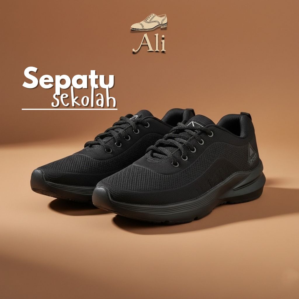 Sepatu Sekolah Hitam Pria Wanita SMP SMA SMK – Ringan Nyaman Anti Licin – Sepatu Hitam Formal Casual
