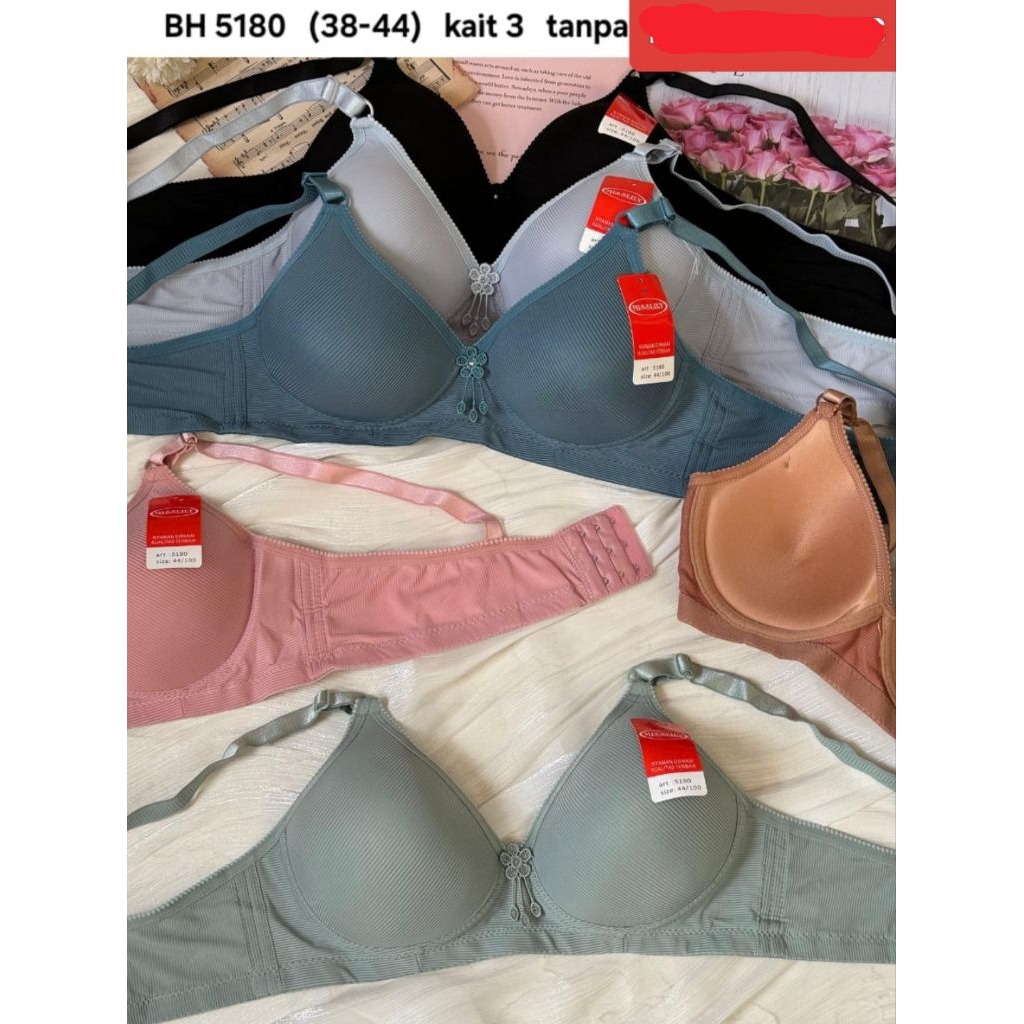 BRA BH IMPORT misslily TANPA KAWAT CUP B NO 38-44 KAIT 3 motif garis SUPER ADEM MELAR ELASTIS ADEM L