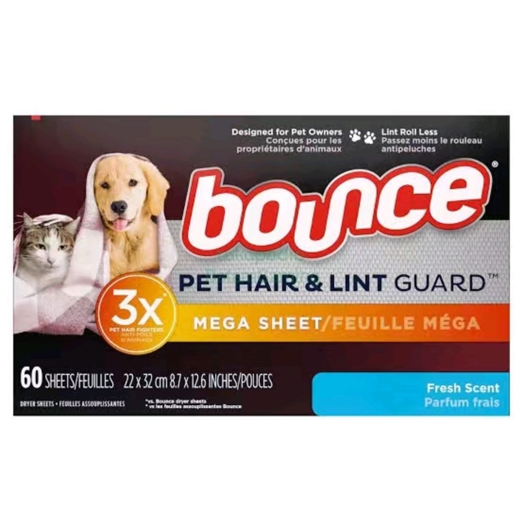 Bounce Mega Sheet Dryer Sheets Pet Hair Lint Guard 3x