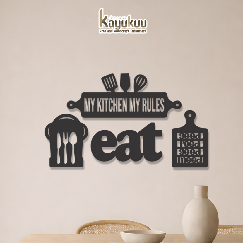 Kreasikayukuu Hiasan Dinding Dapur Wall Decor Minimalis Plywood Paket 4 Pcs Bahan Plywood 5mm