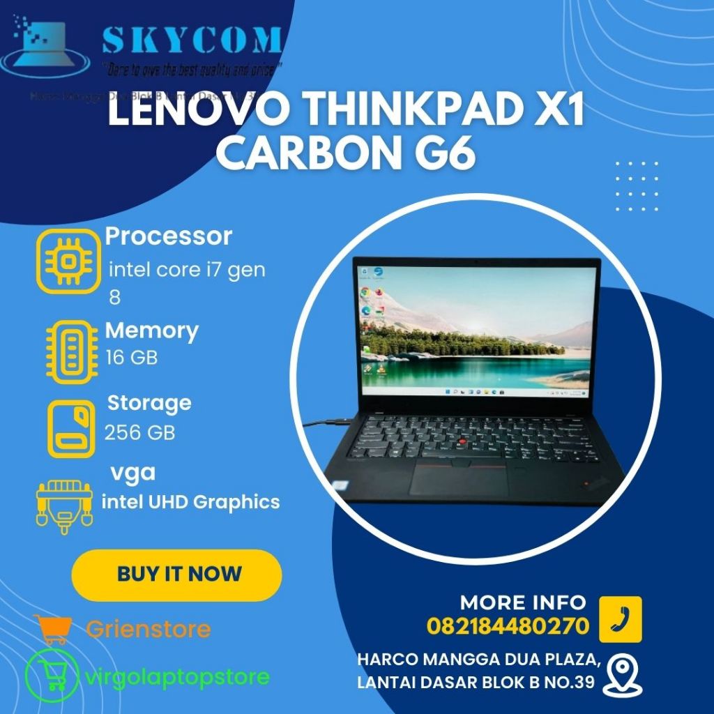 LENOVO THINKPAD X1 CARBON G6 INTEL CORE I7 GEN 8 RAM 16GB SSD 256GB